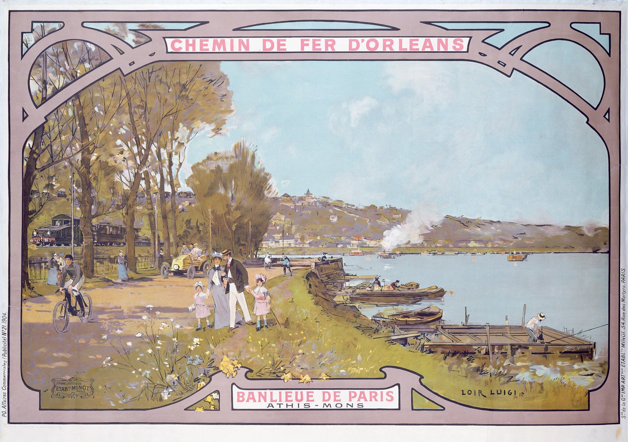 Plakat reklamujący atrakcje wizyty na paryskim przedmieściu Athis-Mons z „Chemins de Fer d
