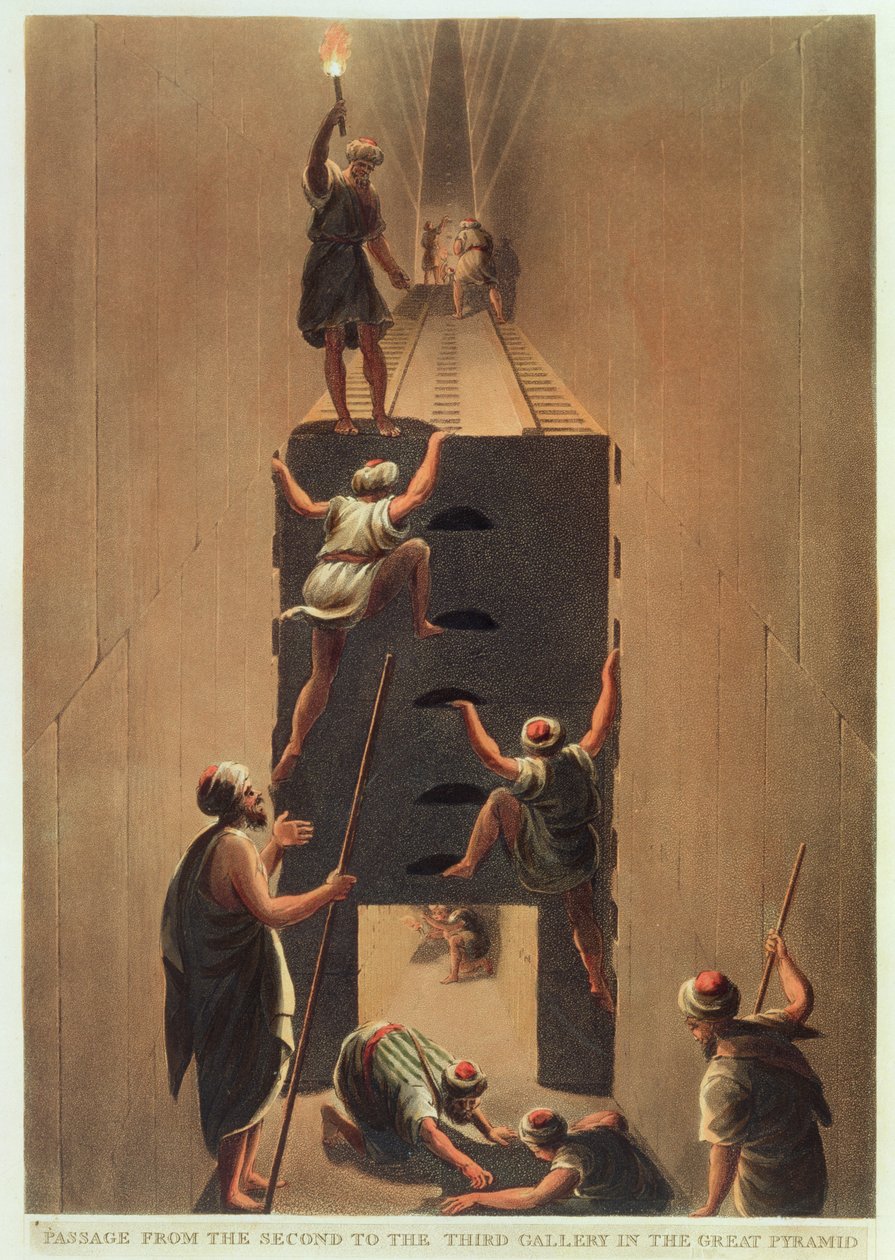 Przejście z Drugiej do Trzeciej Galerii w Wielkiej Piramidzie, tablica 5 z "Widoków w Egipcie", rytował Thomas Milton (1743-1827), wyd. Robert Bowyer (1758-1834) 1802 (akwatinta) autorstwa Luigi Mayer