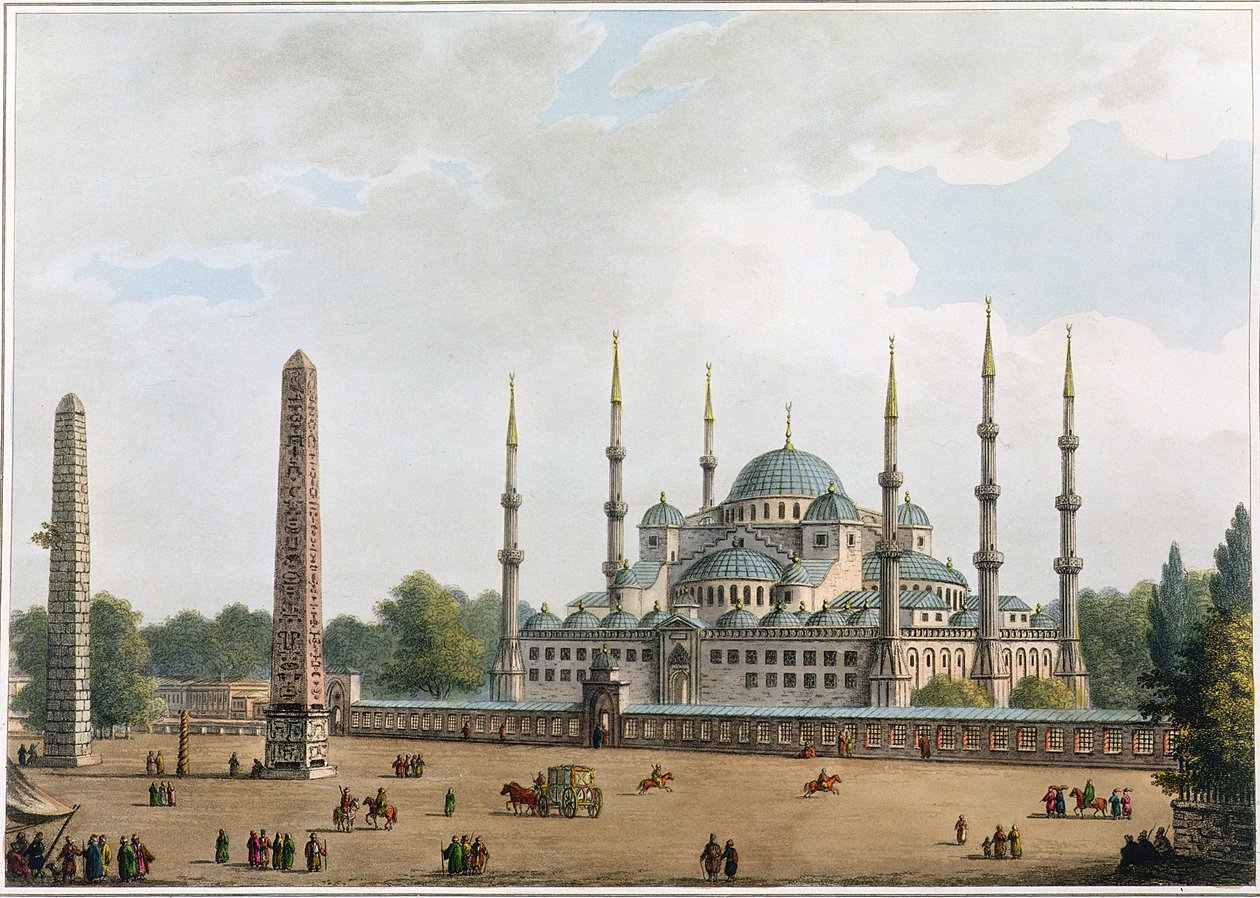 Meczet Sułtana Achmeta w Konstantynopolu, tablica 2 z „Widoków w dominiach osmańskich”, wyd. przez R. Bowyera, 1810 (akwatinta) autorstwa Luigi Mayer