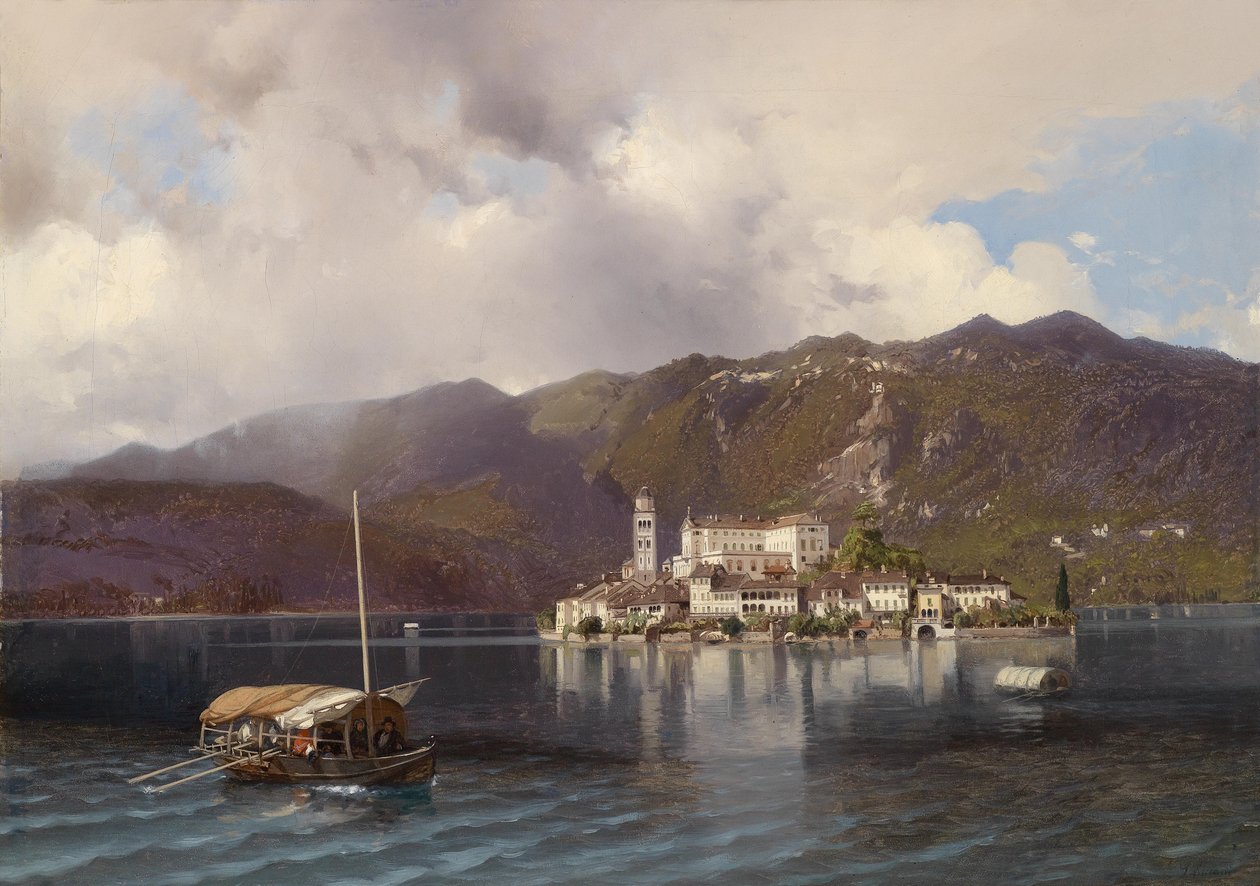 Widok na Isola San Giulio w jeziorze Orta / Piemont autorstwa Luigi Riccardi
