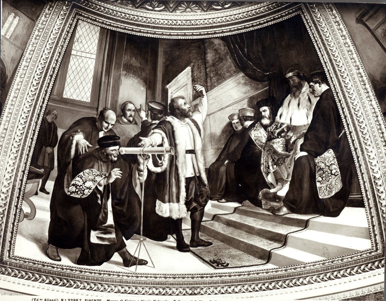 Galileusz (1564-1642) przedstawiający swój teleskop senatowi weneckiemu, z Procesu Galileusza autorstwa Luigi Sabatelli