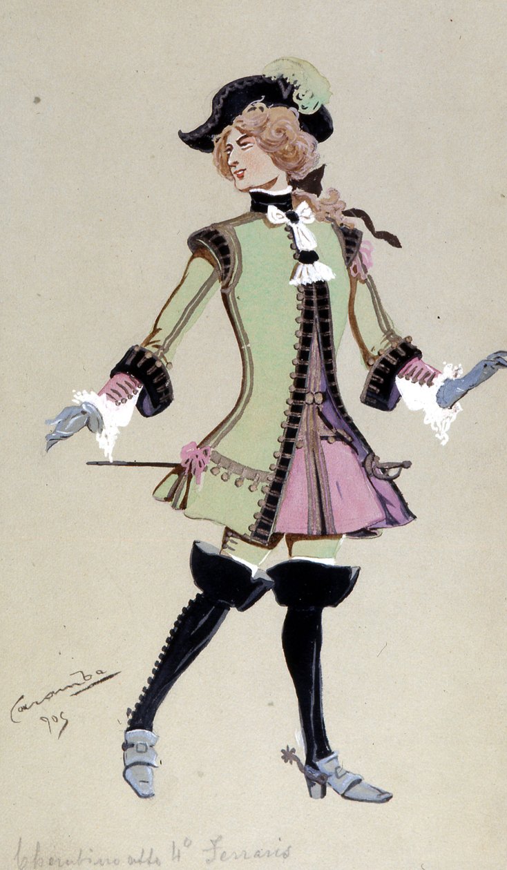 Projekt kostiumu dla Cherubina z Wesela Figara Wolfganga Amadeusza Mozarta, 1905 autorstwa Luigi Sapelli Caramba
