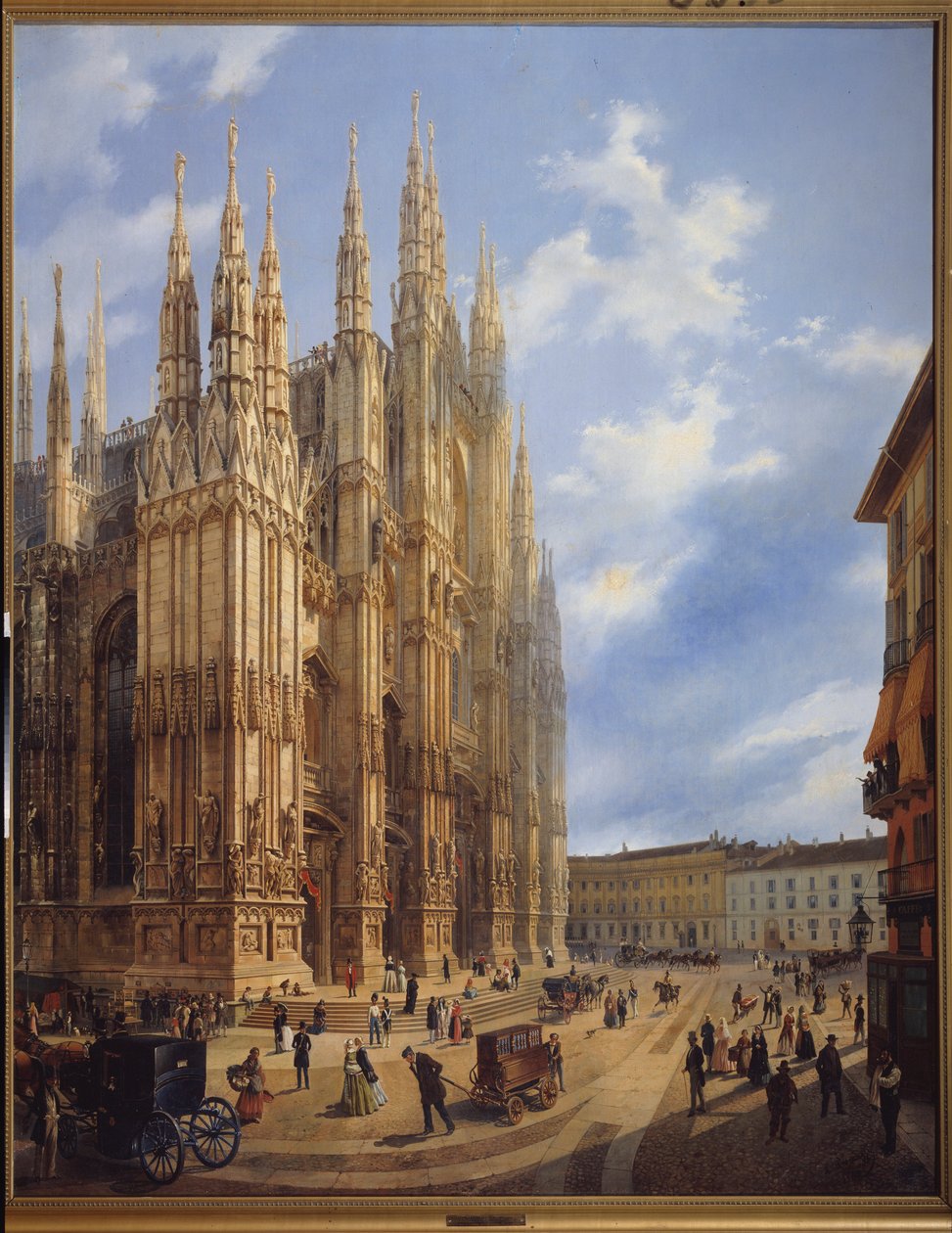 Katedra (Duomo) w Mediolanie (Włochy). Obraz Luigi Premazzi (1814-1891), olej na płótnie autorstwa Luigi Premazzi