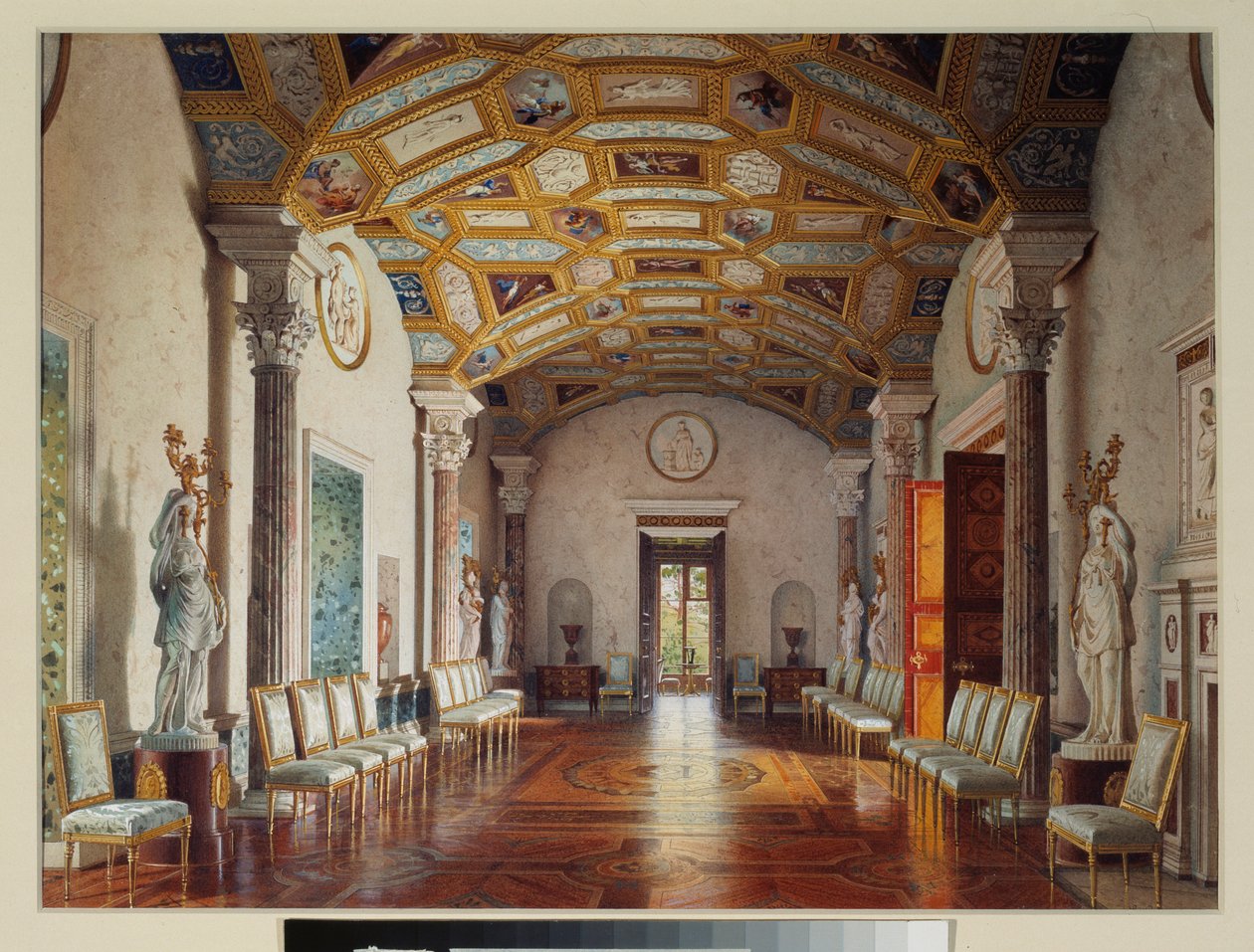 Wielka sala agatowa (agaty) w wielkim pałacu Carskiego Sioła. Praca Luigi Premazzi (1814-1891), akwarela na papierze autorstwa Luigi Premazzi