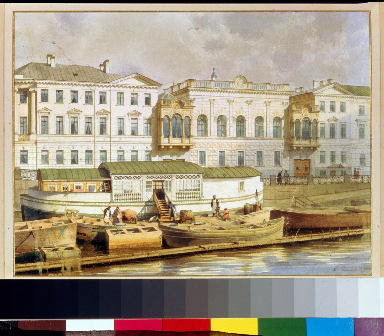 Pałac Szuwałowa (lub Narychkine) nad rzeką Fontanką, Sankt Petersburg (Rosja) (Pałac Naryszkinów nad rzeką Fontanką) - Obraz Ludwiga (Luigiego) Premazziego (1814-1891), akwarela na papierze, połowa XIX wieku - Kolekcja prywatna autorstwa Luigi Premazzi
