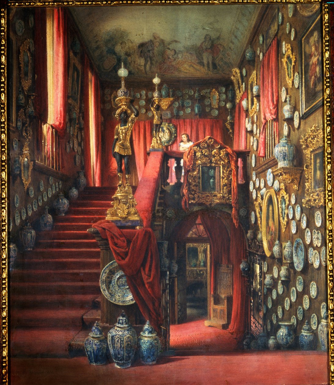 Schody domu barona Alexandre von Stieglitz (1814-1884) w Sankt Petersburgu (Rosja). Praca Luigiego Premazziego (1814-1891), akwarela na papierze, ok. 1870 r. Sztuka włoska autorstwa Luigi Premazzi