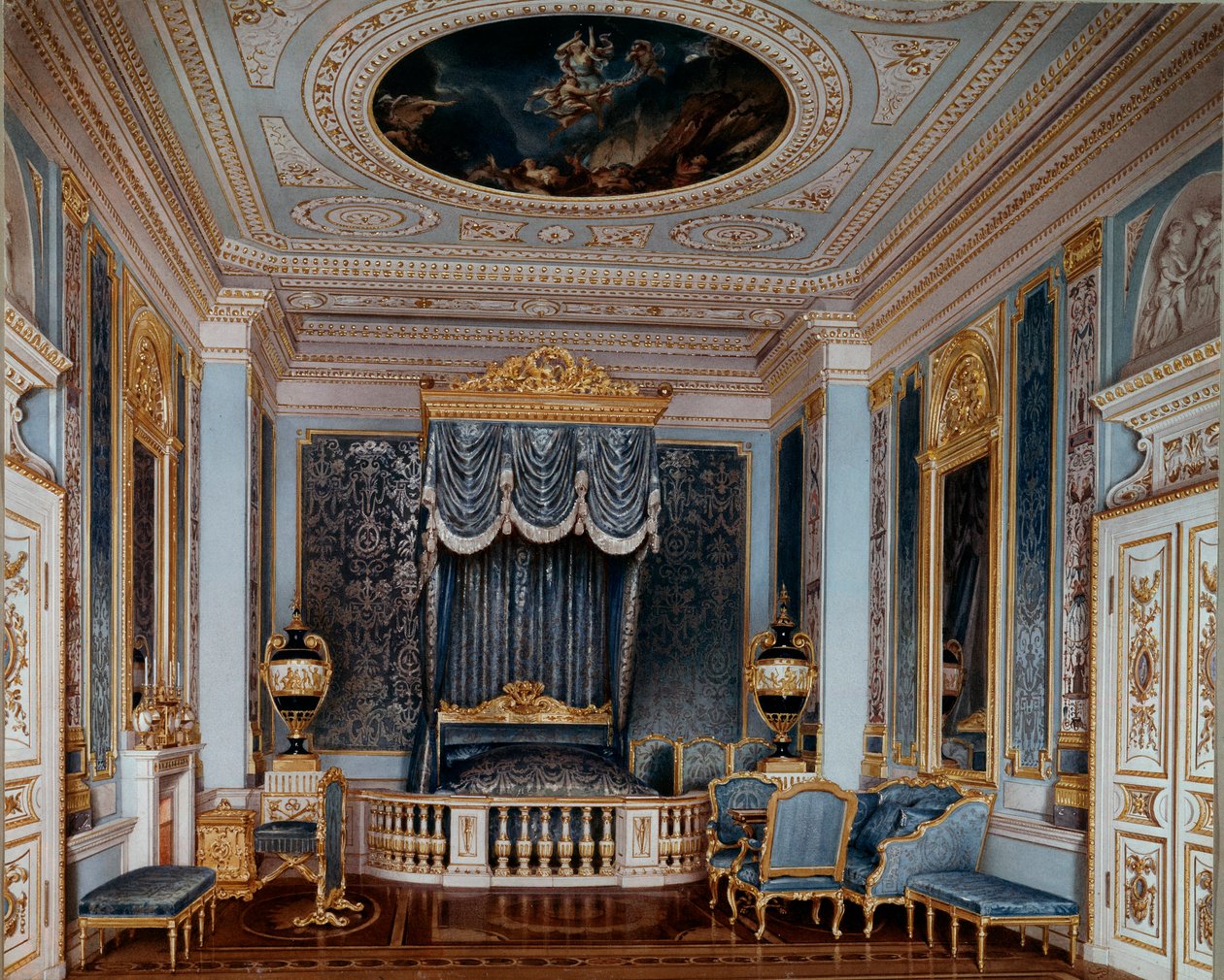 Widok sypialni cara Aleksandra II (1818-1881) w Pałacu Gatchina Grafiki Luigiego Premazziego (Ludwig Osipovich) (1814-1891) XIX-wieczny Petersburg, Ermitaż autorstwa Luigi Premazzi