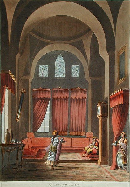 Dama z Kairu, z „Widoki w Egipcie, z oryginalnych rysunków w posiadaniu sir Roberta Ainslie”, opublikowana 1802 (kolor lito) autorstwa Luigi (after) Mayer