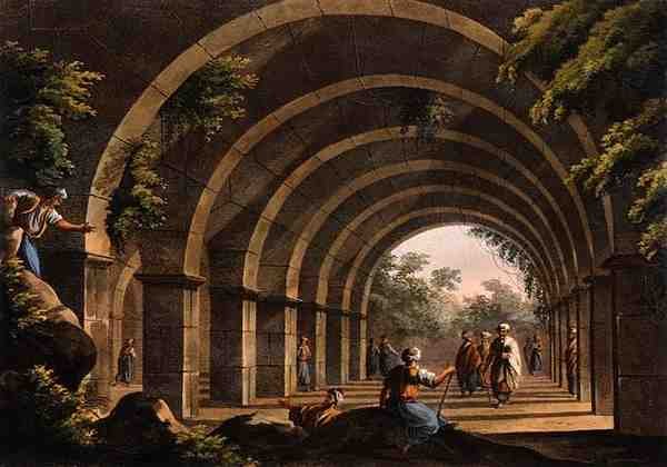 Antyczna łaźnia w Cacamo w Caramania, z „Widoków w Imperium Osmańskim”, wydanej przez Roberta Bowyera (1758-1834) 1803 (akwatinta kolorowa) autorstwa Luigi (after) Mayer