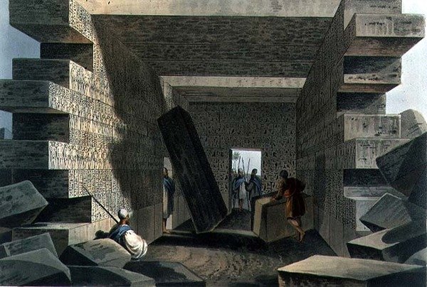 Wnętrze świątyni Jowisza Ammona, tablica 71 z „Widoków w dominiach osmańskich”, wyd. Robert Bowyer (1758-1834) 1810 (akwatinta) autorstwa Luigi (after) Mayer