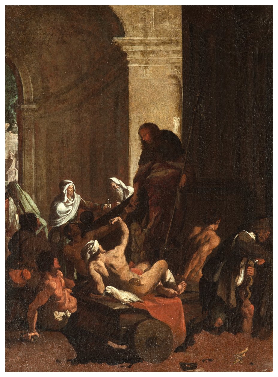 Transept Północny, Ołtarz San Rocco 1635, 45, Genovesino 1645, Dystrybucja towarów ubogim, Malowany z lewej strony autorstwa Luigi Miradori
