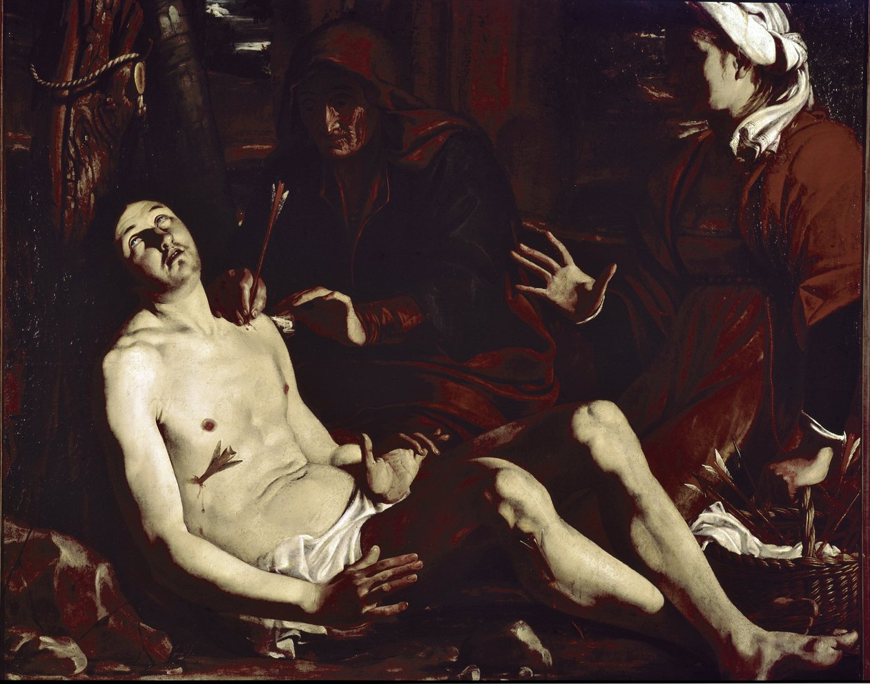 Święty Sebastian uzdrowiony przez święte niewiasty (olej na płótnie, ok. 1630) autorstwa Luigi Miradori