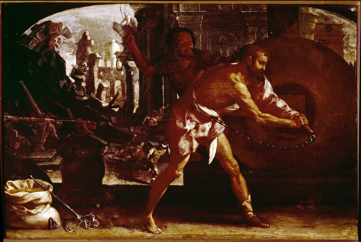Samson i kamień młyński (olej na płótnie, ok. 1650) autorstwa Luigi Miradori