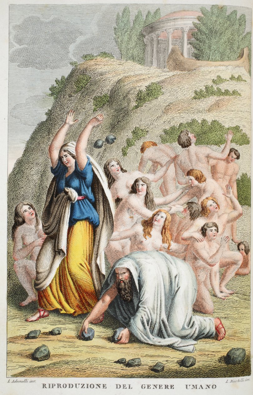 Restoration of the Human Race lub Riproduzione del Genere Umano, księga I, ilustracja z Metamorfoz Owidiusza, Florencja, 1832 (rycina ręcznie kolorowana) autorstwa Luigi Ademollo