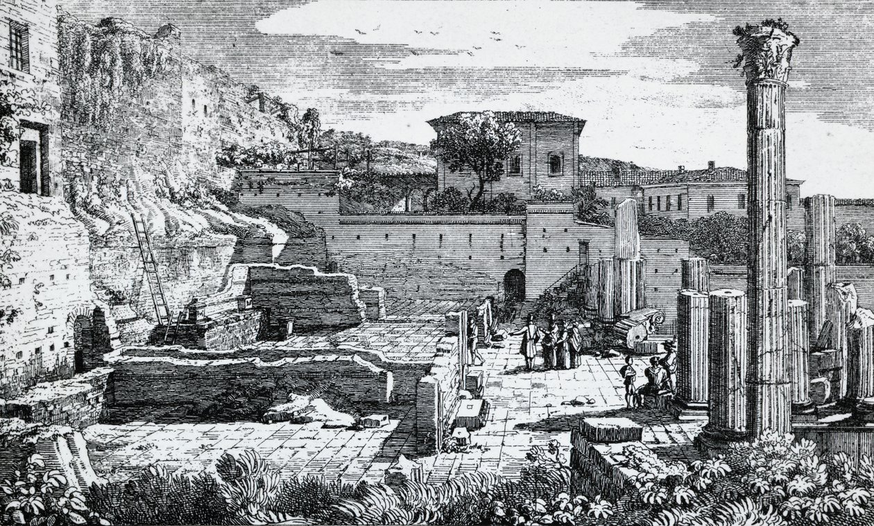 Ruiny świątyni Wespazjana w Brescii, rycina Louisa Basilettiego (1780-1860), Włochy autorstwa Luigi Basiletti