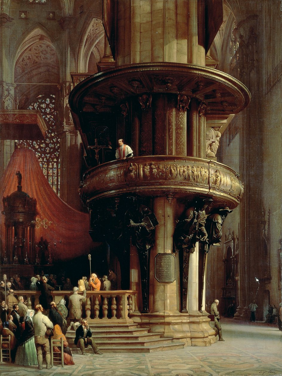 Głoszenie w Duomo w Mediolanie, Luigi Bisi (1814-1886), olej na płótnie autorstwa Luigi Bisi