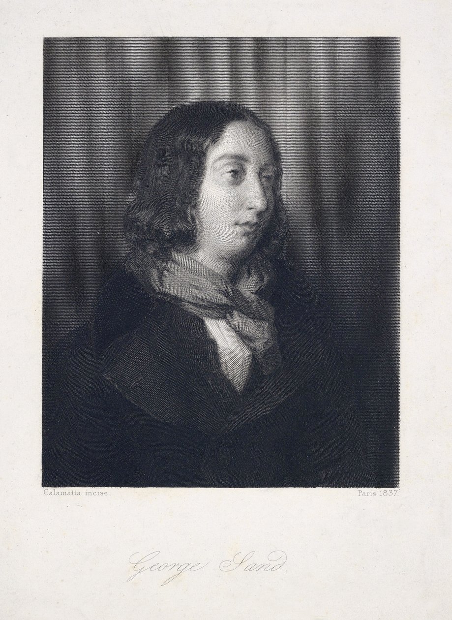 Portret George Sand, wyd. 1837 (grawerowanie) autorstwa Luigi Calamatta