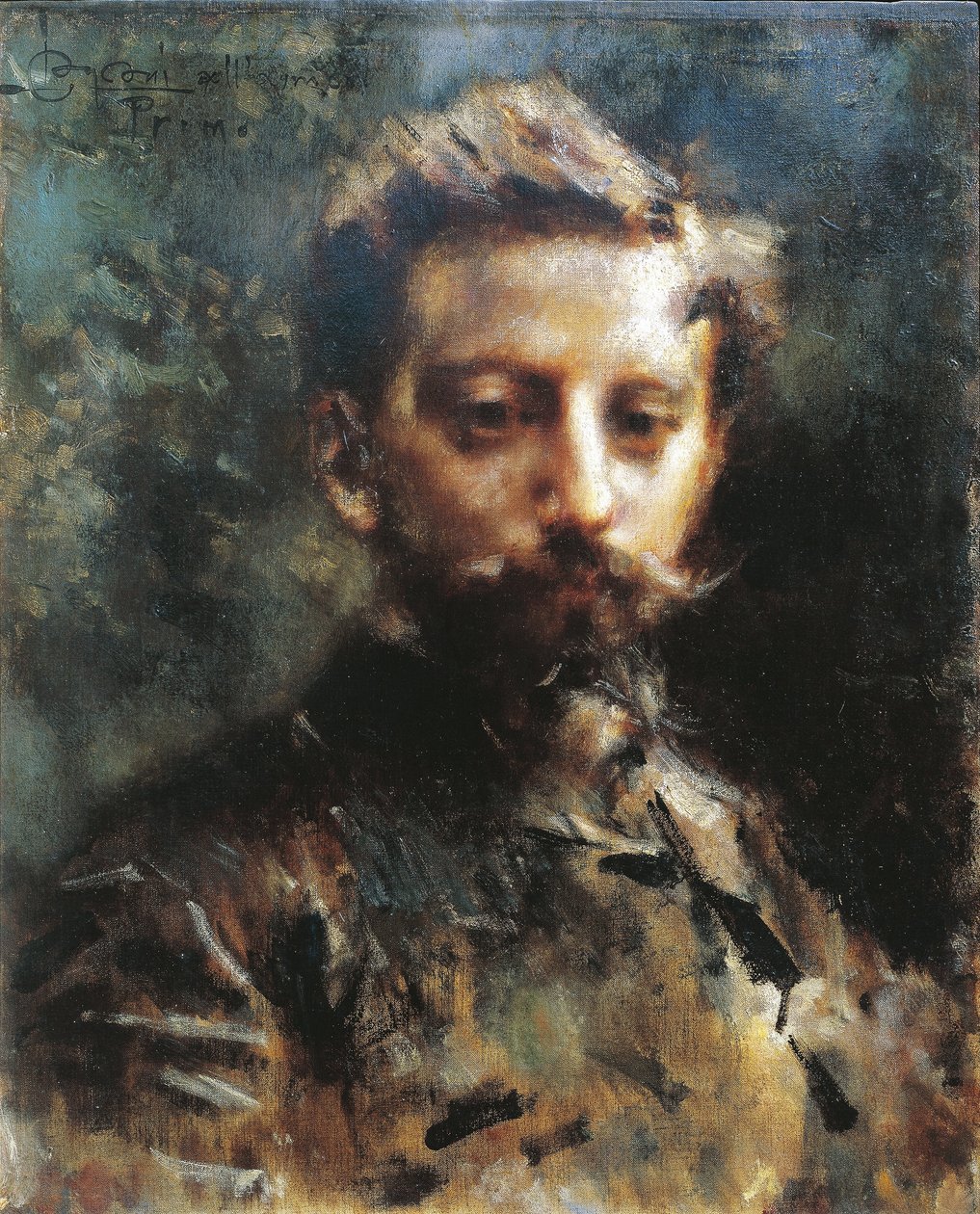 Portret Primo Levi, ok.1880 (olej na płótnie) autorstwa Luigi Conconi