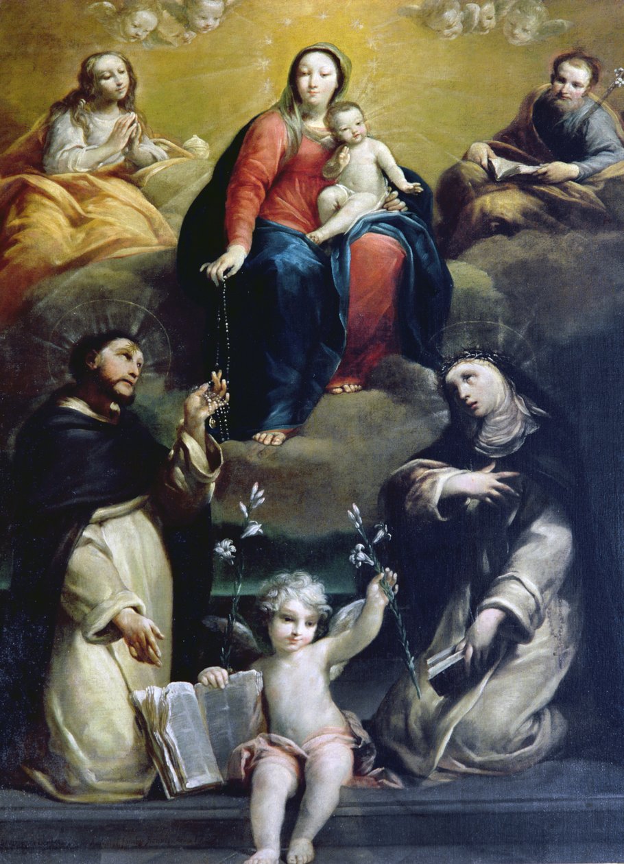 Madonna Różańcowa z SS Dominikiem, Katarzyną, Marią Magdaleną i Józefem, 1732 autorstwa Luigi Crespi