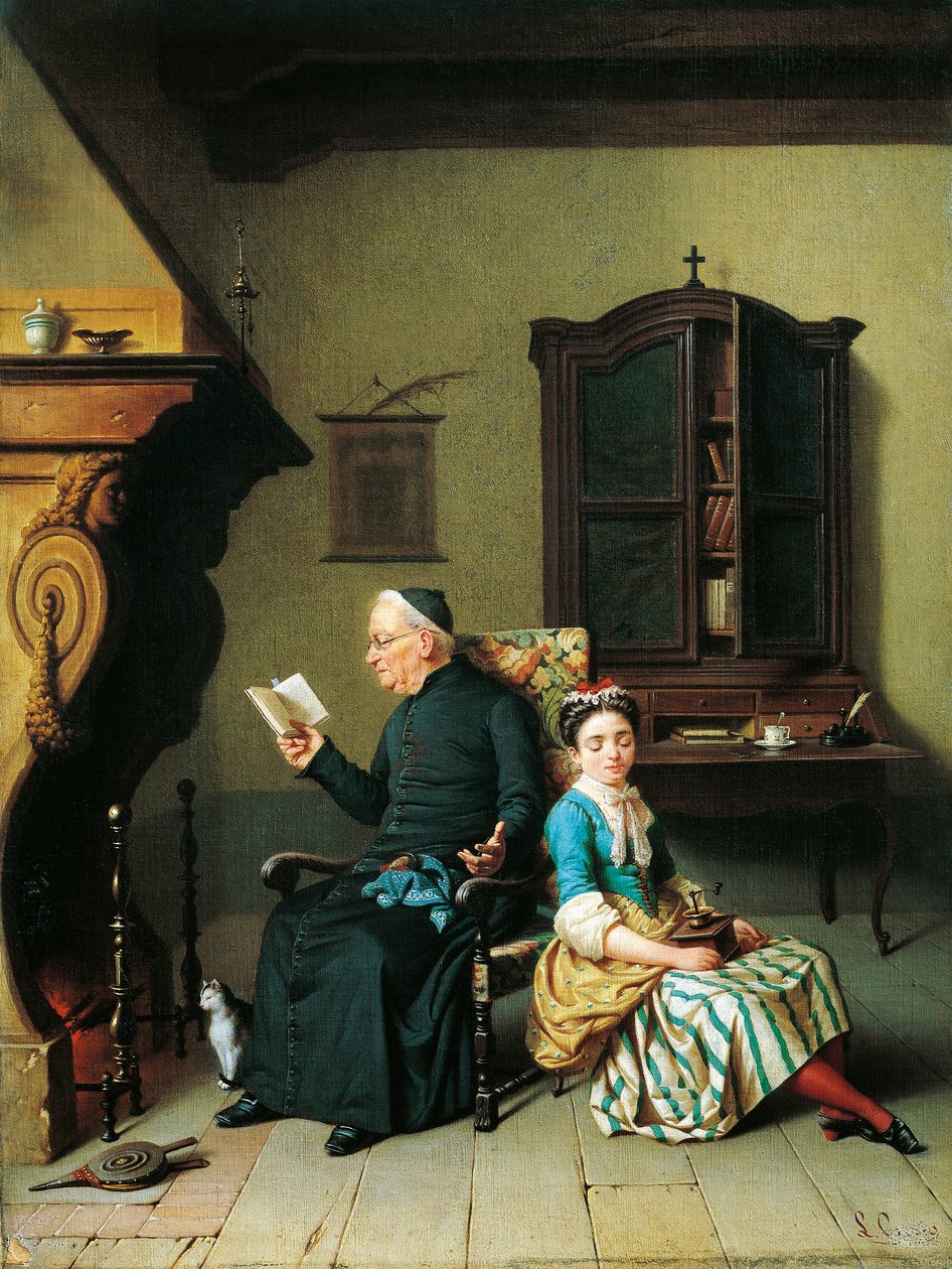 Biblia wikariusza, Luigi Crosio (1835-1915), olej na płótnie, 51x69 cm autorstwa Luigi Crosio