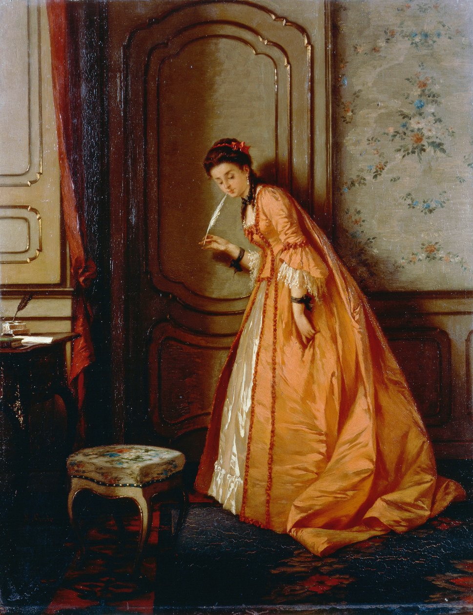 Słuchanie, Luigi Crosio (1835-1915), olej na panelu, 40,5x32 cm autorstwa Luigi Crosio