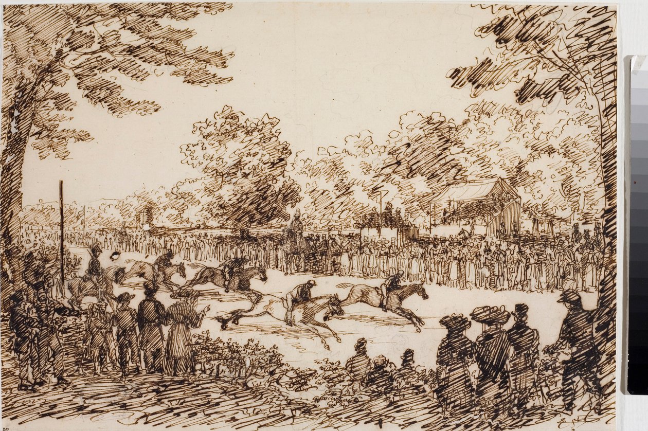 Wyścigi konne (prawdopodobnie święto San Giovanni a Florence) (Atrament, ok. 1825) autorstwa Luigi Garibbo