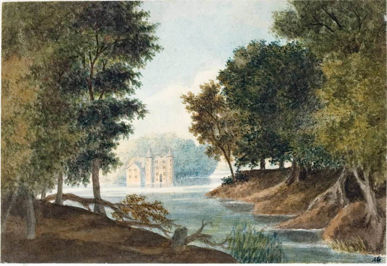 Pejzaż z rzeką i willą (akwarela, ok.1825) autorstwa Luigi Garibbo