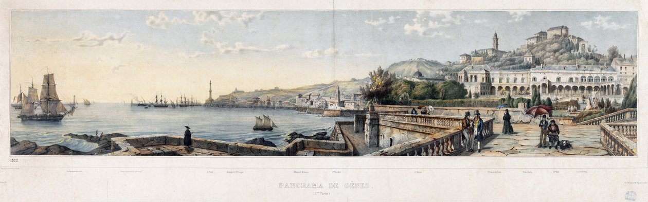 Panoramiczny widok na miasto Genua (litografia autorstwa Luigi Garibbo