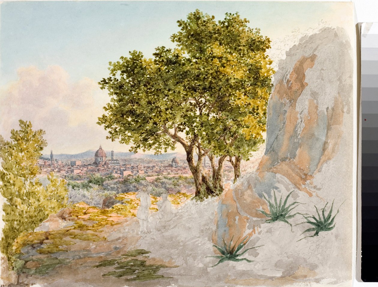 Panoramiczny widok na Florencję (Rysunek i akwarela, ok. 1825) autorstwa Luigi Garibbo