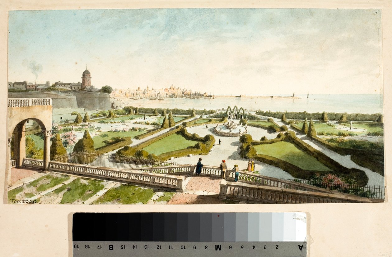 W tle park willi księcia Dorii i Genui (Rysunek i akwarela, ok. 1825) autorstwa Luigi Garibbo