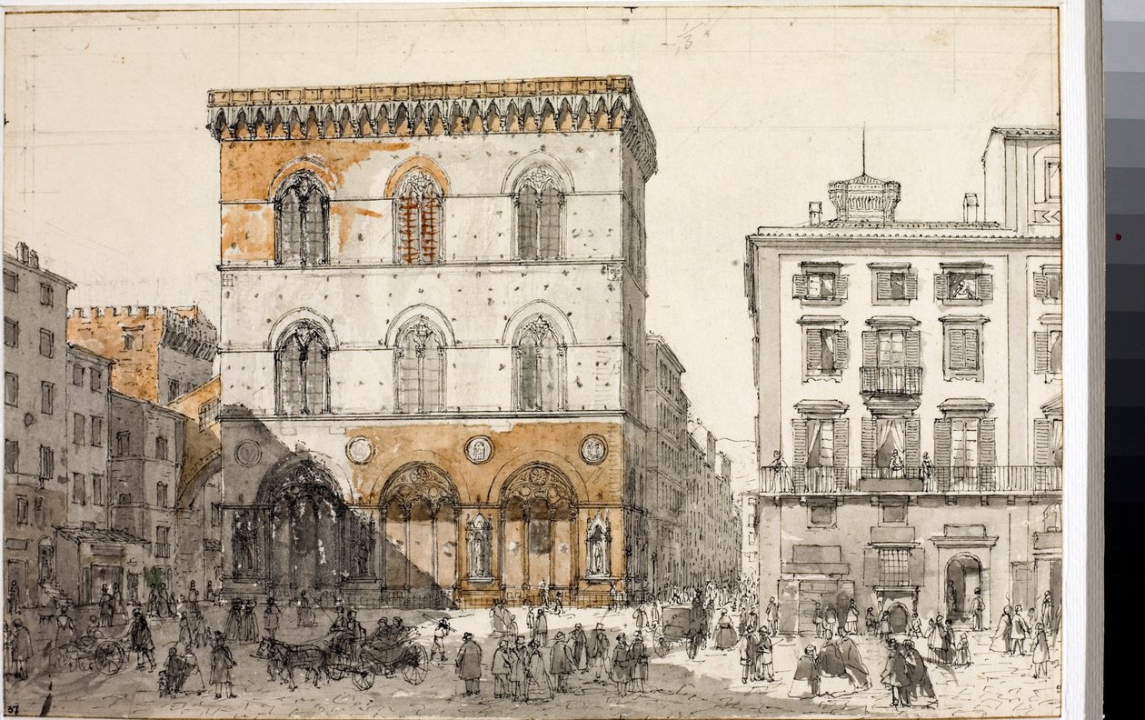 Widok kościoła Orsanmichele we Florencji (Akwarela, ok. 1820) autorstwa Luigi Garibbo