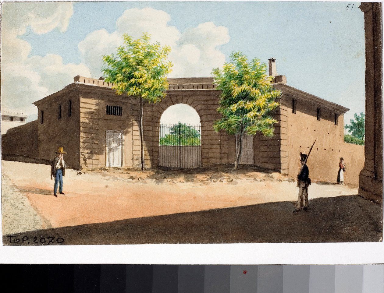 Widok na plac San leonardo, Genua (akwarela, ok. 1812-1815) autorstwa Luigi Garibbo