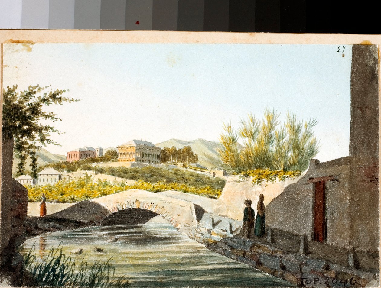 Widok Villa Saluzzo Bombrini w dzielnicy Albaro, Genua (Rysunek i akwarela, ok. 1825) autorstwa Luigi Garibbo