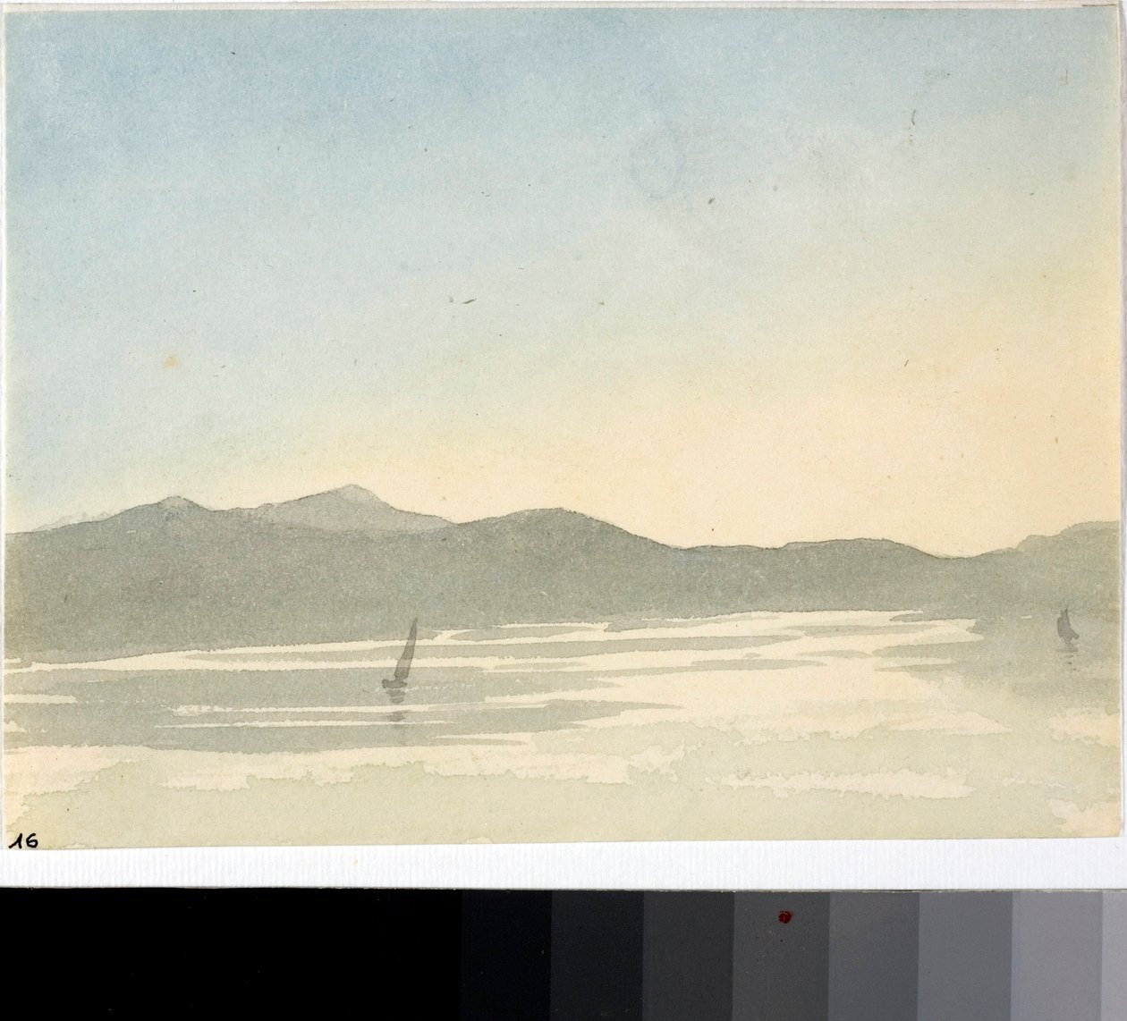 Widok na jezioro o świcie (Akwarela, ok.1825) autorstwa Luigi Garibbo