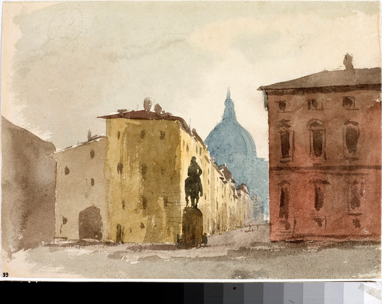 Widok na plac kościoła Santa Annunziata, Florencja (Akwarela, ok. 1825) autorstwa Luigi Garibbo