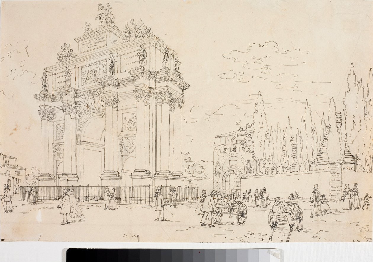 Widok łuku triumfalnego w Porta san Gallo, Florencja (Rysunek, ok. 1825) autorstwa Luigi Garibbo