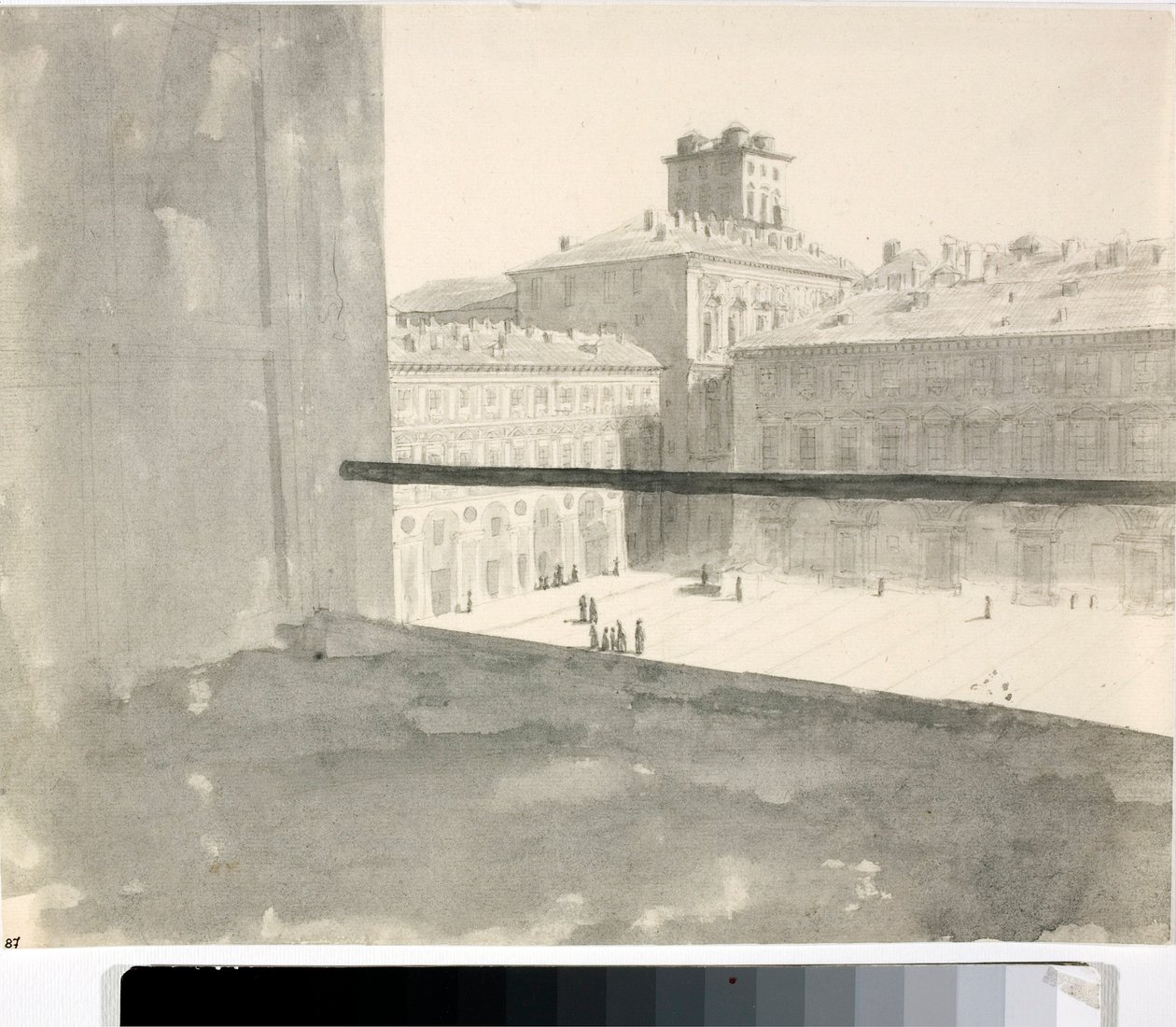 Widok na plac z okna, Włochy (Lavis, ok. 1825) autorstwa Luigi Garibbo