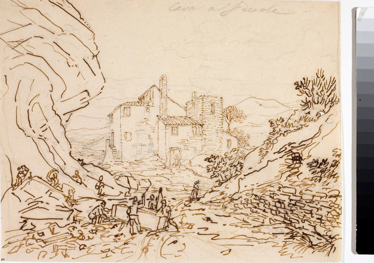 Robotnicy w kamieniołomie w Fiesole koło Florencji (rysunek tuszem, ok. 1823) autorstwa Luigi Garibbo