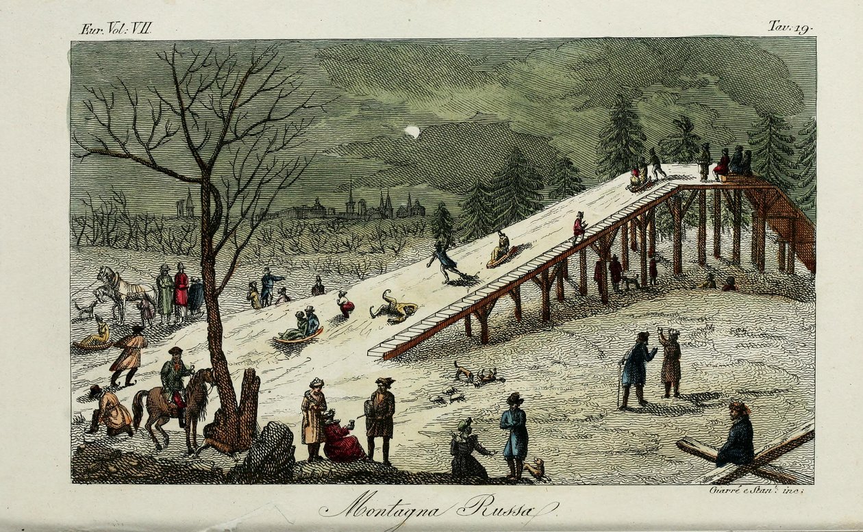 Kolejka górska. Ilustracja ze starożytnych i współczesnych zwyczajów lub historii rządu autorstwa Giulio Ferrario, 1831 autorstwa Luigi Giarrè