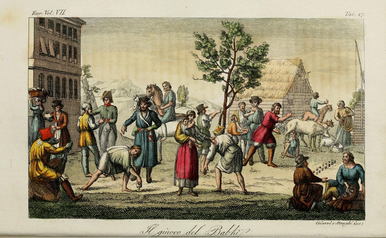 Kostki. Ilustracja ze starożytnych i współczesnych zwyczajów lub historii rządu autorstwa Giulio Ferrario, 1831 autorstwa Luigi Giarrè
