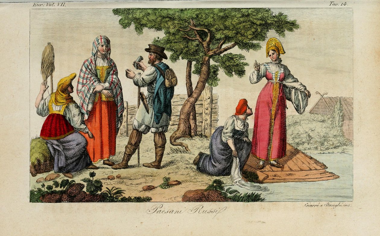Chłopi rosyjscy. Ilustracja ze starożytnych i współczesnych zwyczajów lub historii rządu… autorstwa Giulio Ferrario, 1831 autorstwa Luigi Giarrè