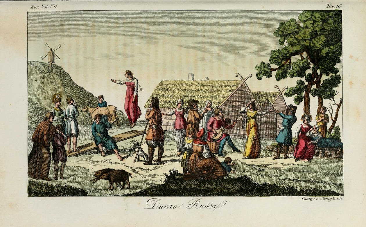 Taniec rosyjski. Ilustracja ze starożytnych i współczesnych zwyczajów lub historii rządu autorstwa Giulio Ferrario, 1831 autorstwa Luigi Giarrè