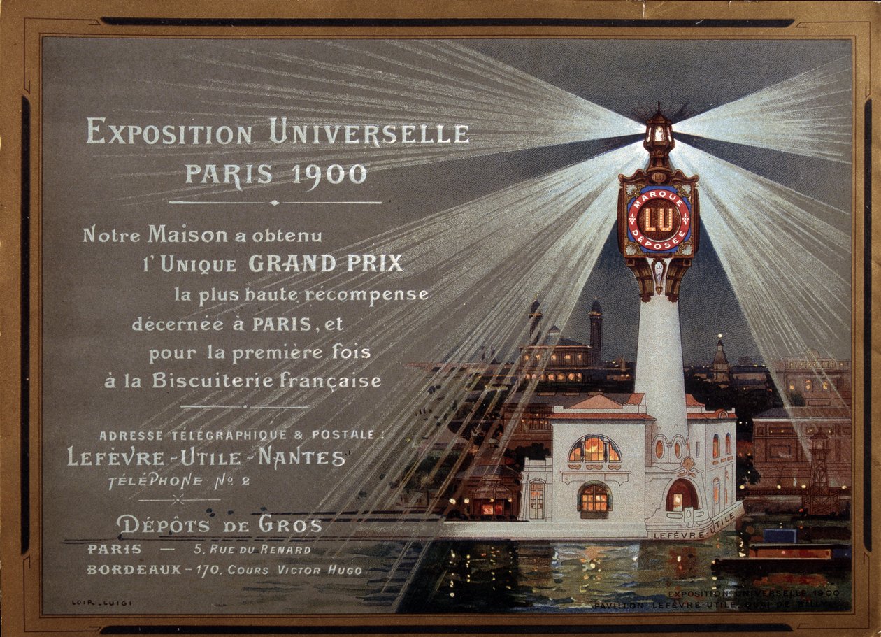 Ekspozycja Universelle w Paryżu 1900: reklama marki LU - ilustracja Luigi Loir (1845-1916) autorstwa Luigi Loir