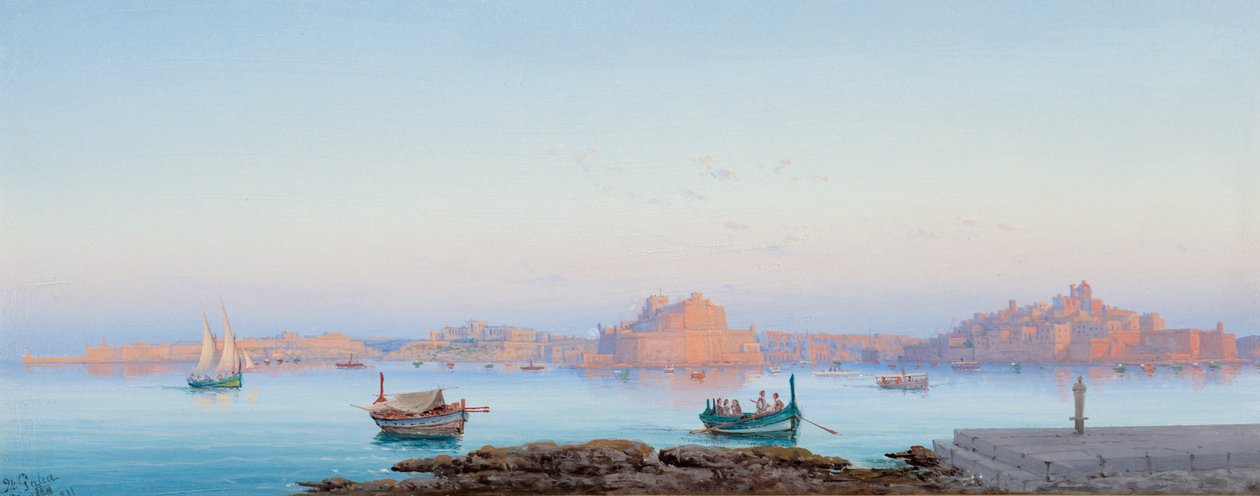 Grand Harbour, Malta, z Valletty, 1911 autorstwa Luigi Maria Galea