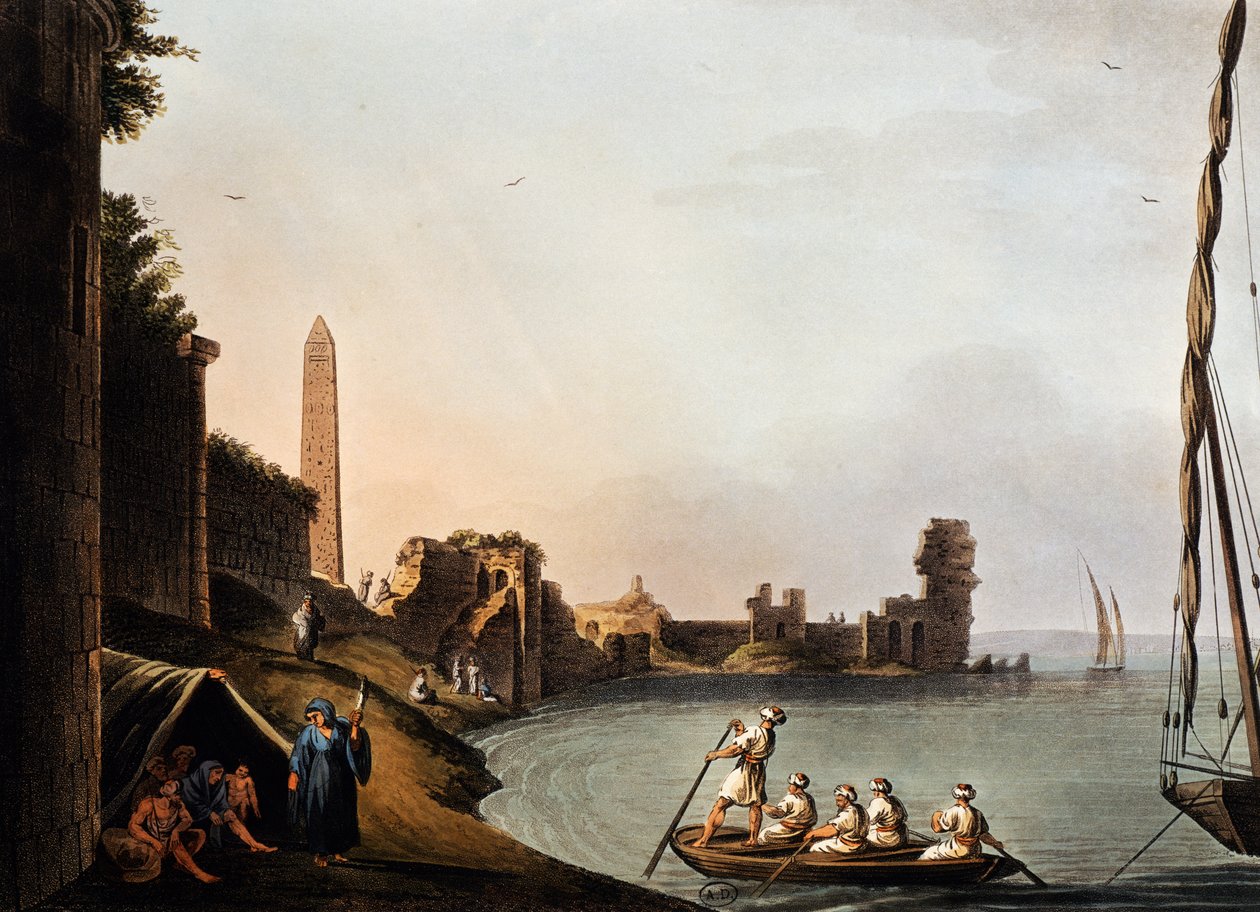 Starożytne mury i obelisk Kleopatry, Luigi Mayer (1755-1803), rycina z wedut autorstwa Luigi Mayer