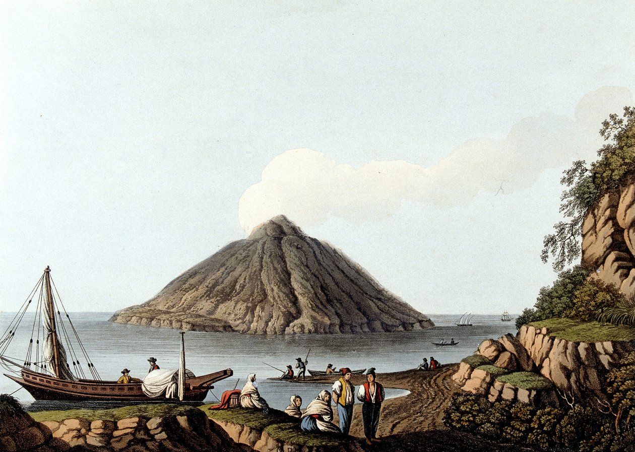 Wyspa Stromboli – w „Widokach w dominiach osmańskich, w Europie, Azji i niektórych wyspach Morza Śródziemnego””, Luigi Mayer, Londyn autorstwa Luigi Mayer