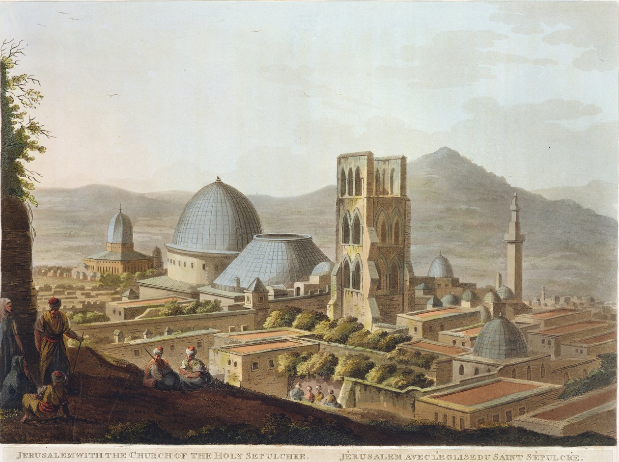 Jerozolima z Bazyliką Grobu Świętego, tablica 3 z „Widoków w Palestynie”, wyd. Robert Bowyer (1758-1834) 1803 (akwatinta) autorstwa Luigi Mayer