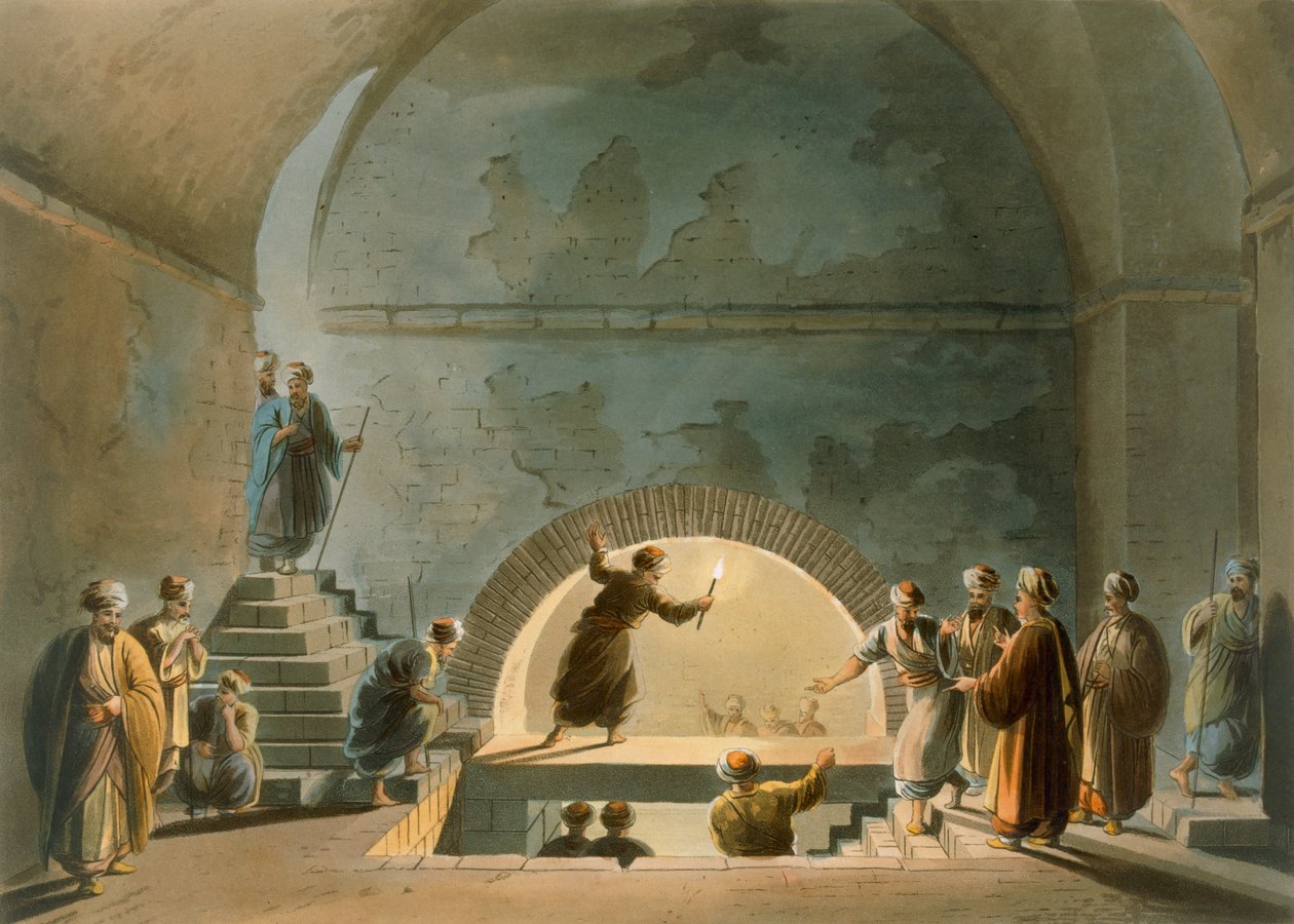 Sepulchral Chamber, Near Bethany, z „Views of Palestine”, tom II, wyd. R. Bowyer Historic Gallery, Londyn, 1803 (kolorowa akwatinta) autorstwa Luigi Mayer