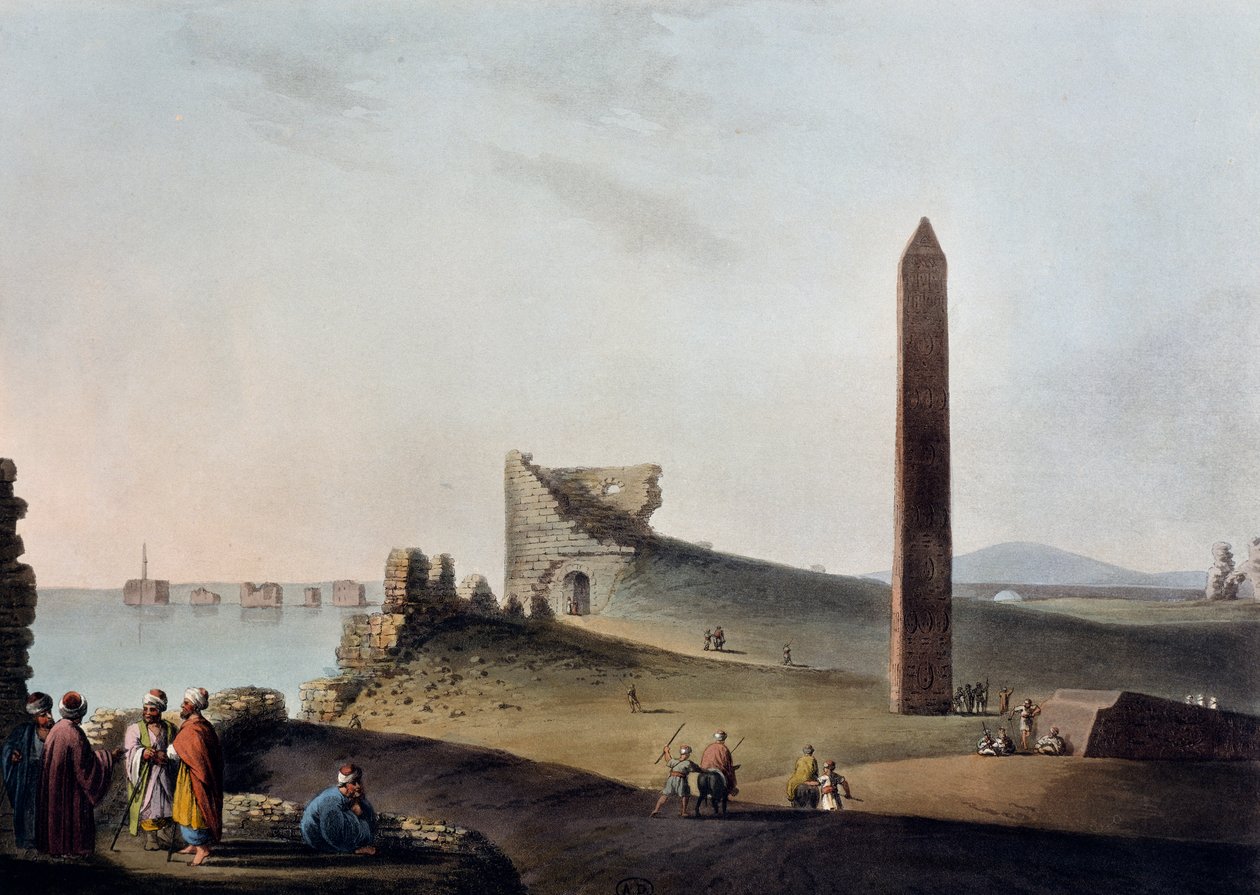 Obeliski Aleksandryjskie znane jako Igły Kleopatry, grawerowane przez Luigi Mayer (1755-ca 1803), z Widoki w Egipcie, Palestynie i innych częściach Imperium Osmańskiego autorstwa Luigi Mayer