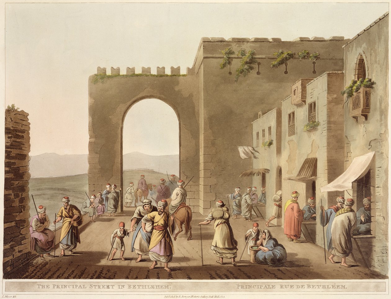 Główna ulica w Betlejem, z "Widoków Palestyny", t. II, opublikowanych przez R. Bowyer Historic Gallery, Londyn, 1803 (akwatinta barwna) autorstwa Luigi Mayer